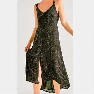 Lucky Brand Polka Dot Midi Dress with Buttons & Slit in Center